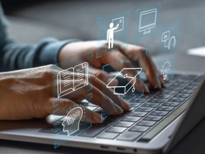 Human use laptop technology internet learning and study online class technology network, e-learning, online education, education, training, tutor, video lesson, course, knowledge in homeschool